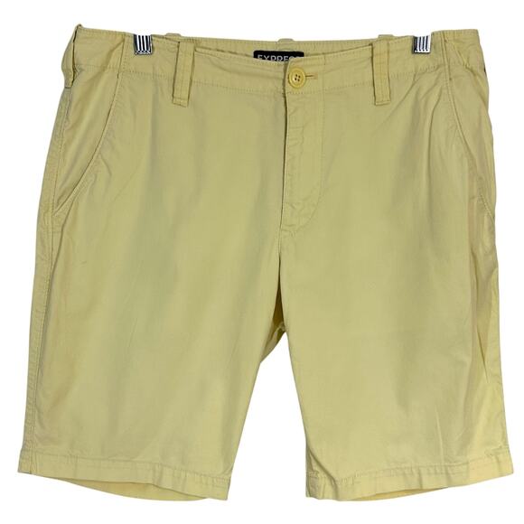 Express Men’s Yellow Cotton Chino Flat Front 10” Inseam Shorts Size 31 - Picture 1 of 10